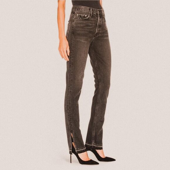 GRLFRND x Revolve “Natalia” Dark Noir Split-Hem Denim Straight Jeans 26 - Picture 1 of 7